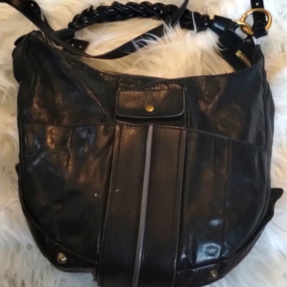 CHLOE Black Leather Braided Strap Heloise Hobo Bag Purse